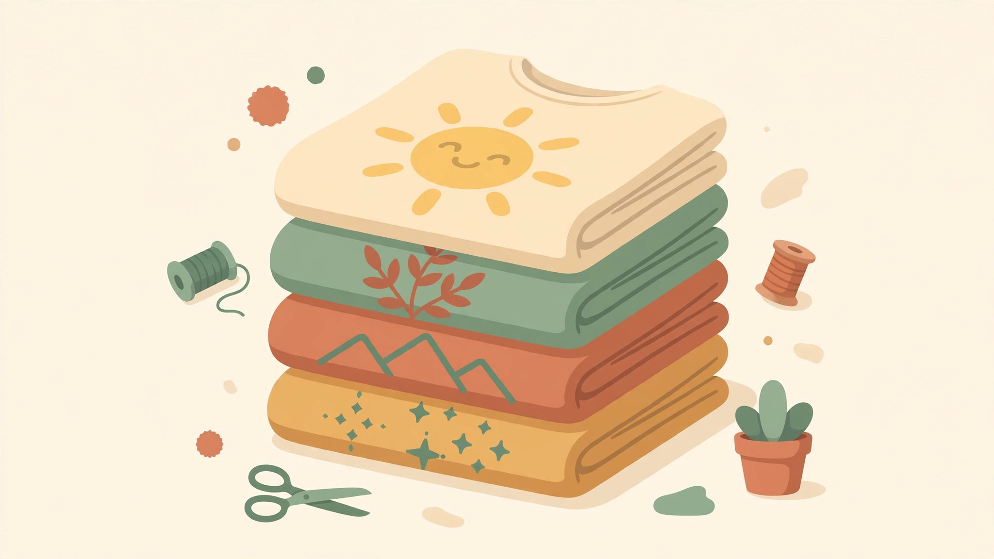 Illustration of folded custom t-shirts with colorful HTV designs